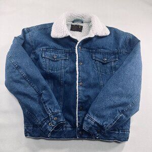 BJ-R Mens Denim Sherpa-Lined Jacket Blue Size Medium Warm‎ Vintage